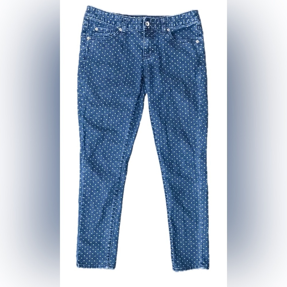 Merona Polka Dot Skinny Jeans Size 4 6 Retro Twee Whimsical Preppy Playful - Picture 1 of 5